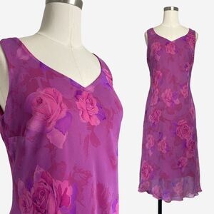 Vintage 90s Believe… purple pink floral asymmetric slip dress rose romantic S